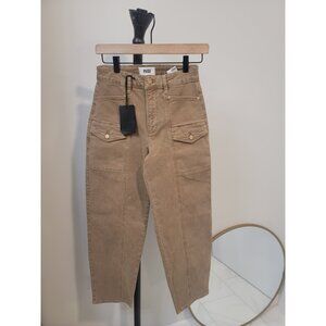 Paige Alexis High Rise Barrel Leg Cargo in Vintage Ivy Brown Size 25 New NWT